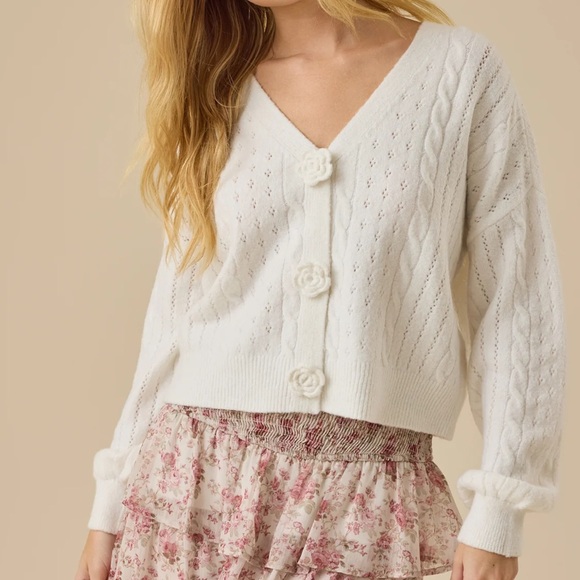Altar'd State Sweaters - Alart’d State Regina Rose Cardigan - Ivory